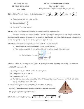 Đề tham khảo thi tuyển sinh vào Lớp 10 THPT môn Toán - Đề số 41 - Năm học 2017-2018 - Sở GD & ĐT Hà Nội (Có đáp án)